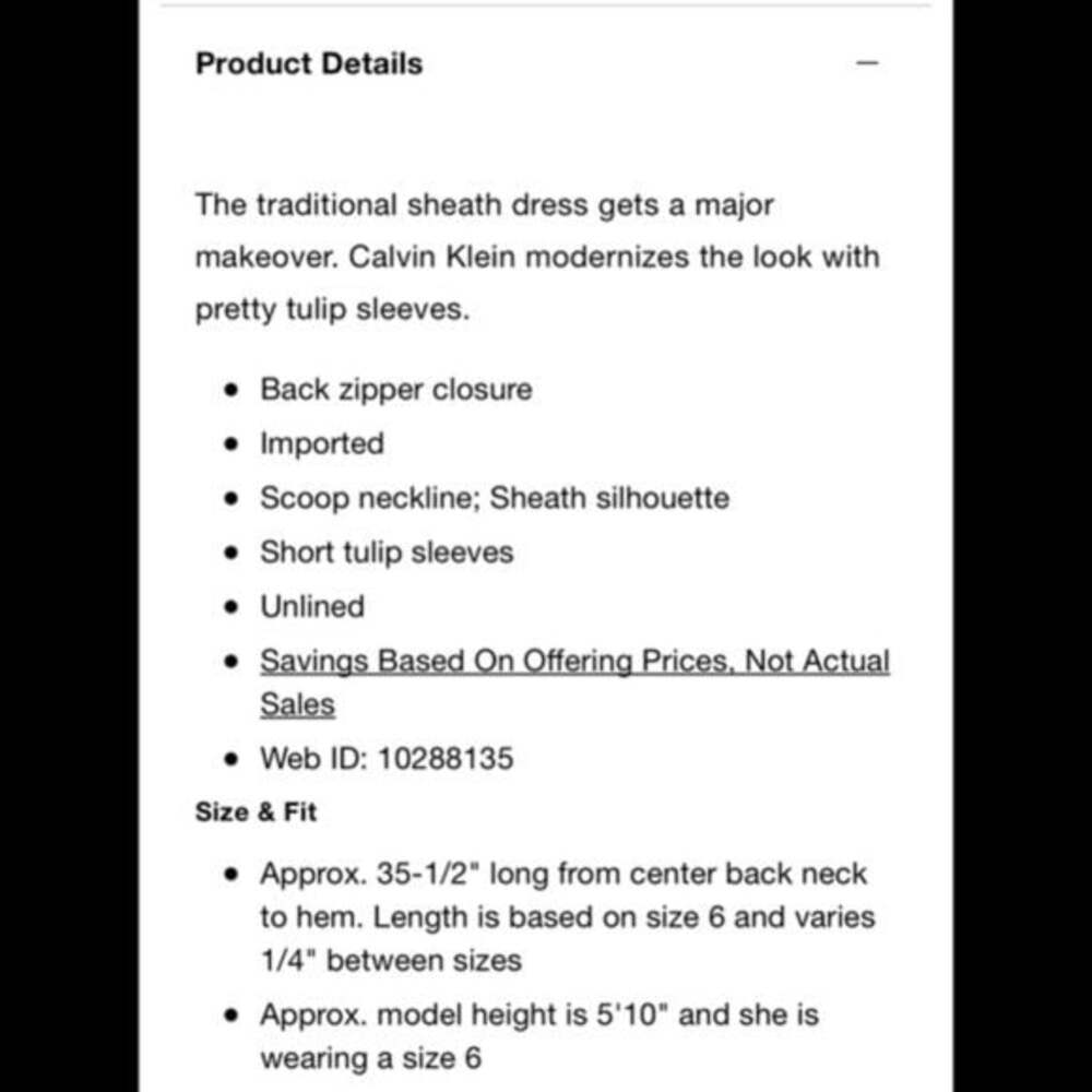 NWT Calvin Klein Classic Black Midi Tulip Sleeve Dress Sz 6 - Picture 15 of 15